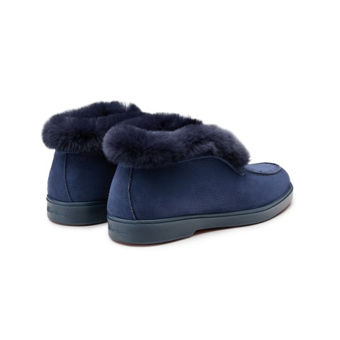 Women's blue nubuck desert boot with fur - Santoni - 3