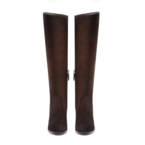 Women's dark brown suede high-heel boot - Santoni - 5