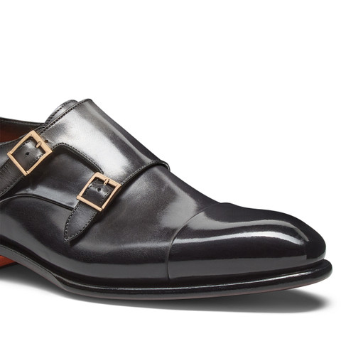 Men's grey leather double-buckle shoe - Santoni - 5
