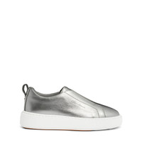 Women's silver laminated leather slip-on sneaker - Santoni - 1