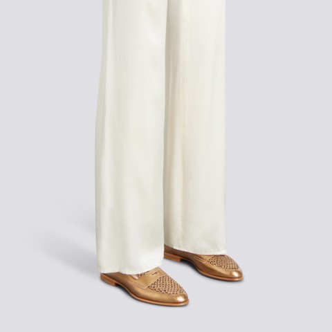 Women's gold laminated leather penny loafer - Santoni - 2