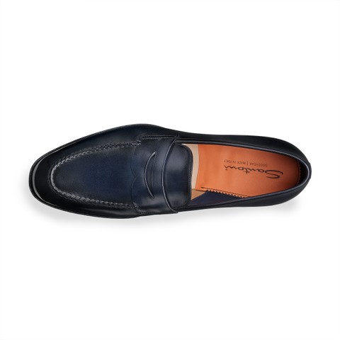 Men's blue leather penny loafer - Santoni - 5