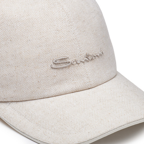 Men's beige fabric baseball cap - Santoni - 5