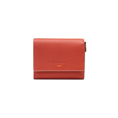 Orange tumbled leather wallet - Santoni - 1