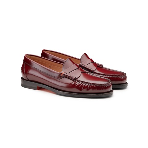 Mocassino penny da donna in pelle bordeaux - Santoni - 2