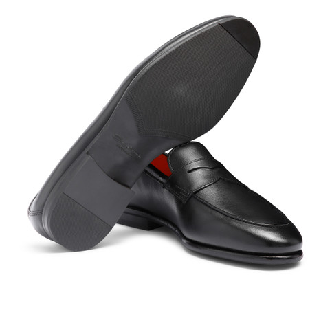 Men's black leather Carlo penny loafer - Santoni - 4