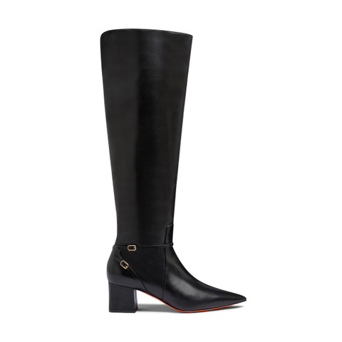 Women's black leather mid-heel boot - Santoni - 1