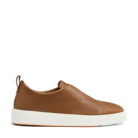 Men's light brown leather slip-on sneaker - Santoni - 1
