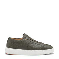 Men's green tumbled leather sneaker - Santoni - 1