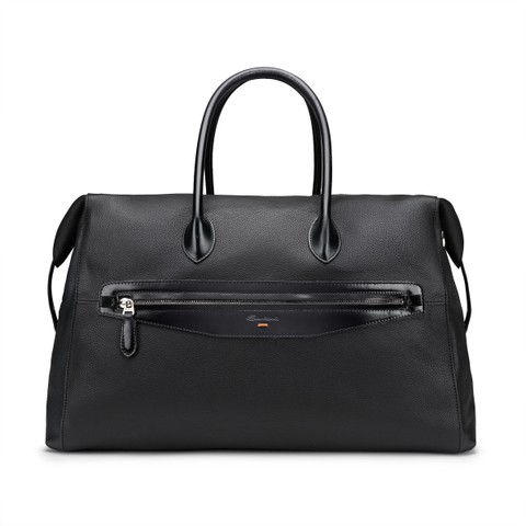 Black tumbled leather weekend bag - Santoni - 1