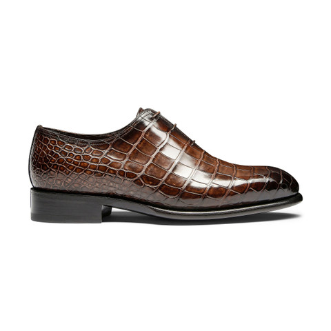 Men's dark brown alligator leather Oxford shoe - Santoni - 1