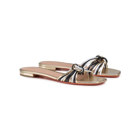 Women's gold, black and white leather slide sandal - Santoni - 2