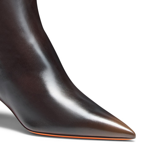 Women's dark brown leather mid-heel ankle boot - Santoni - 5
