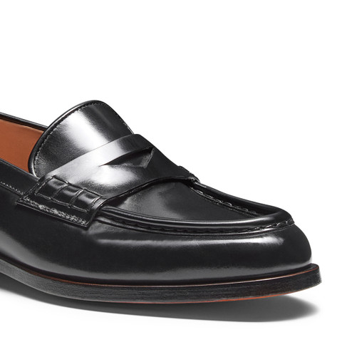 Women&rsquo;s black leather penny loafer - Santoni - 6