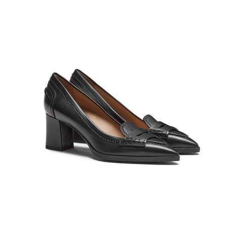Women's black leather mid-heel pump - Santoni - 3