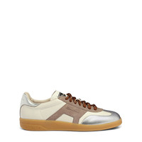 Women's white, beige and silver leather and suede DBS Oly sneaker - Santoni - 1