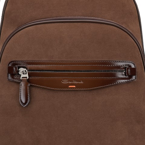 Brown suede and leather backpack - Santoni - 6