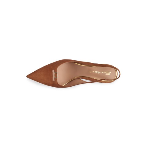 Escarpin &agrave; bride arri&egrave;re et talon haut en daim marron pour femme - Santoni - 4