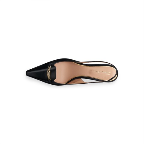 Slingback tacco basso da donna in pelle nera - Santoni - 4