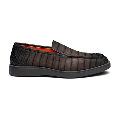 Men's dark brown alligator leather loafer - Santoni - 1