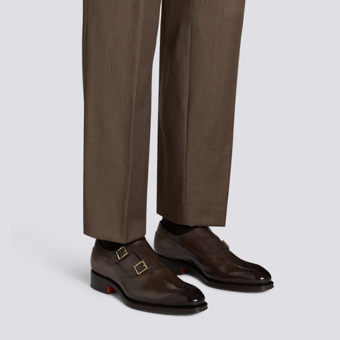 Men's brown leather double-buckle brogue shoe - Santoni - 2