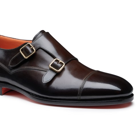メンズ レザー ダブルバックルシューズ ダークブラウン - Santoni - 5