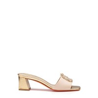 Women's pink and gold leather mid-heel sandal - Santoni - 1