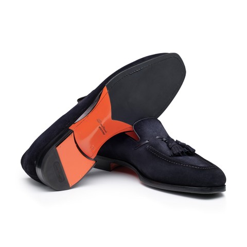 Men's blue suede tassel loafer - Santoni - 3