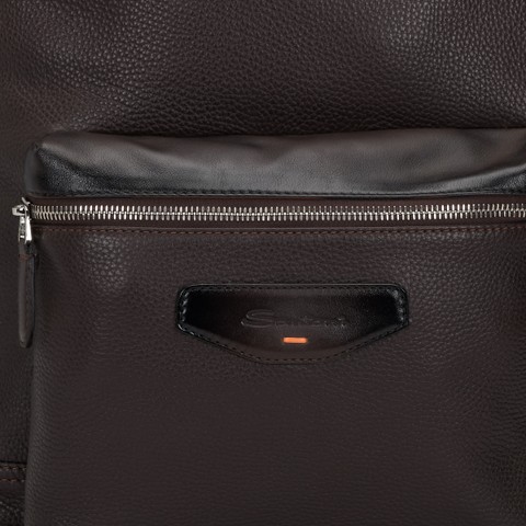 Dark brown leather backpack - Santoni - 5