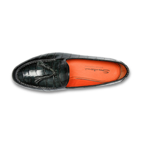 Mocasín Andrea de hombre con borlas en piel de aligátor verde - Santoni - 4