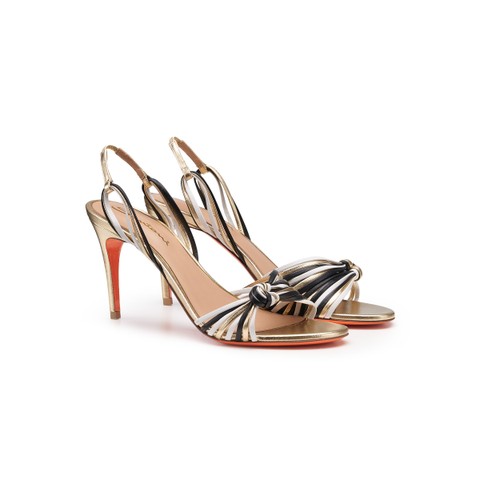 Women's gold, black and white leather high-heel sandal - Santoni - 2