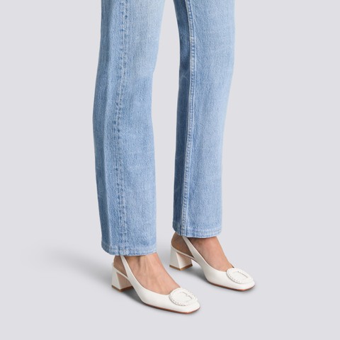 Women's white leather mid-heel slingback - Santoni - 3