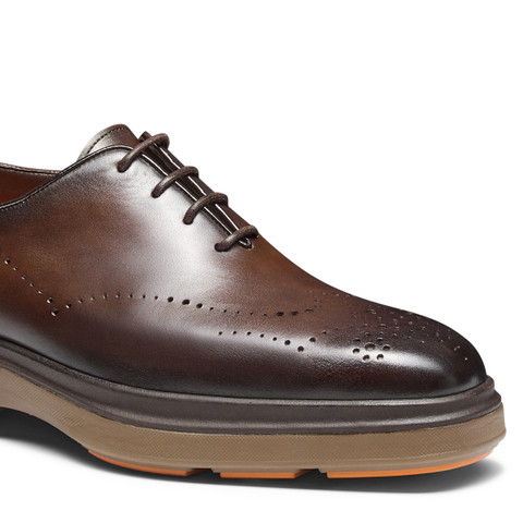 Men's dark brown leather Easy Nova brogue Oxford shoe - Santoni - 6