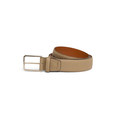 Men's beige tumbled leather adjustable belt - Santoni - 1