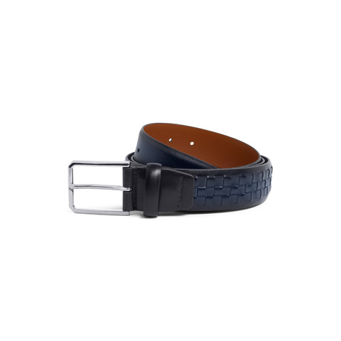 Men's blue woven leather adjustable belt - Santoni - 1