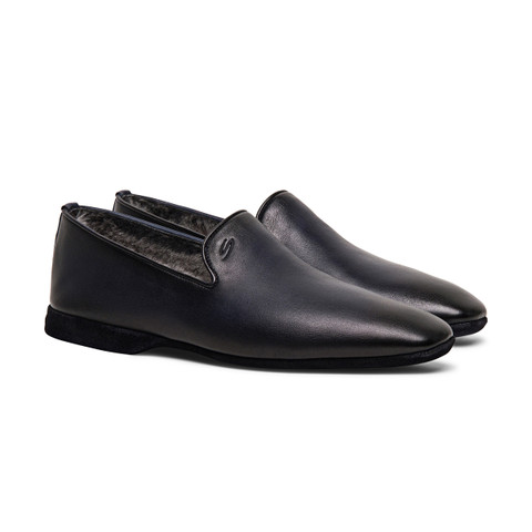 Men&rsquo;s polished blue leather slipper - Santoni - 2