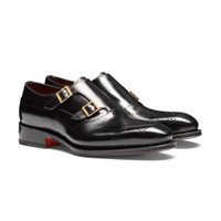 Men's black leather double monk straps brogue shoe - Santoni - 2