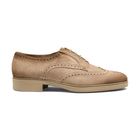 Men's beige suede Easy brogue lace-up - Santoni - 1