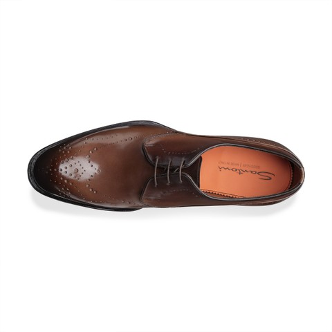Stringata Derby brogue da uomo in pelle marrone - Santoni - 5