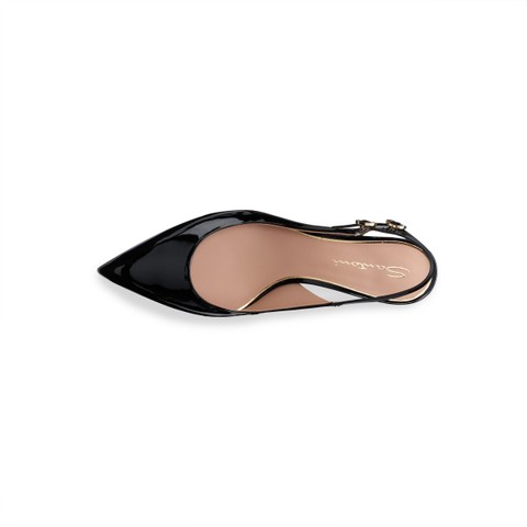 Slingback tacco basso da donna in vernice nera - Santoni - 3