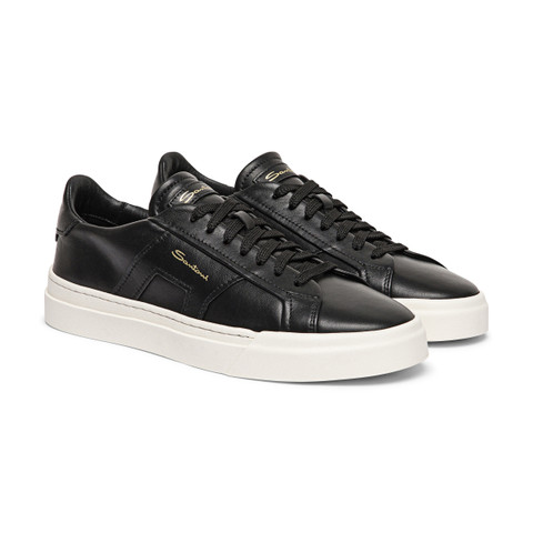 Men's black leather Double Buckle Sneaker - Santoni - 2