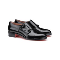 Chaussure &agrave; double boucle en cuir noir pour femme - Santoni - 2