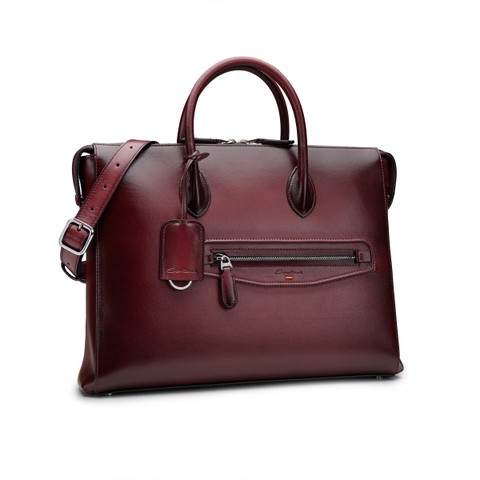 Sac d&rsquo;ordinateur en cuir bordeaux - Santoni - 3
