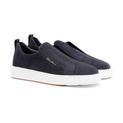 Men's blue suede slip-on sneaker - Santoni - 3