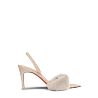 Women's natural suede and mink high-heel sandal - Santoni - 1