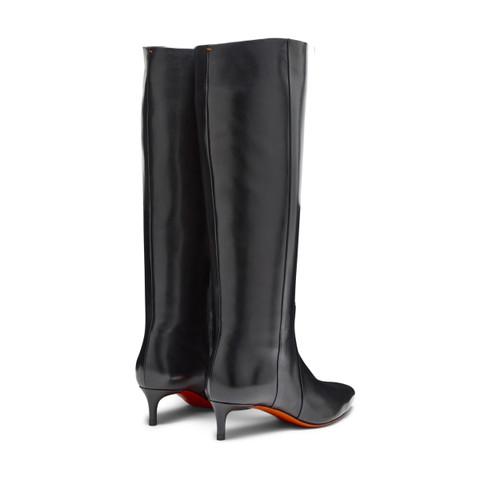 Women's black leather mid-heel boot - Santoni - 4