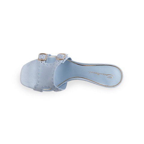 Women's light blue leather low-heel Didi sandal - Santoni - 3
