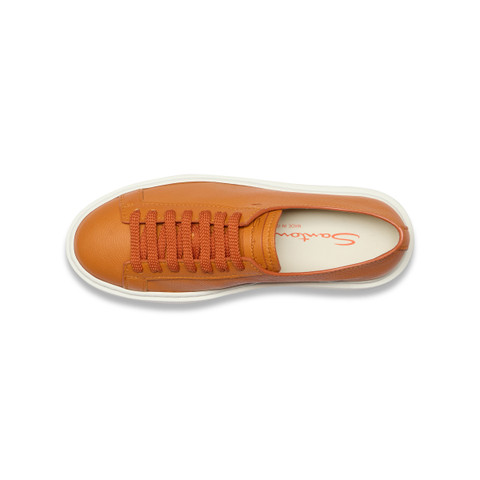 Women's orange tumbled leather sneaker - Santoni - 5