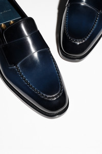 Men's blue leather Meraviglia Collection penny loafer - Santoni - editorial
