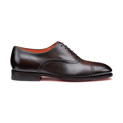 Men's dark brown leather brogue Oxford shoe - Santoni - 1
